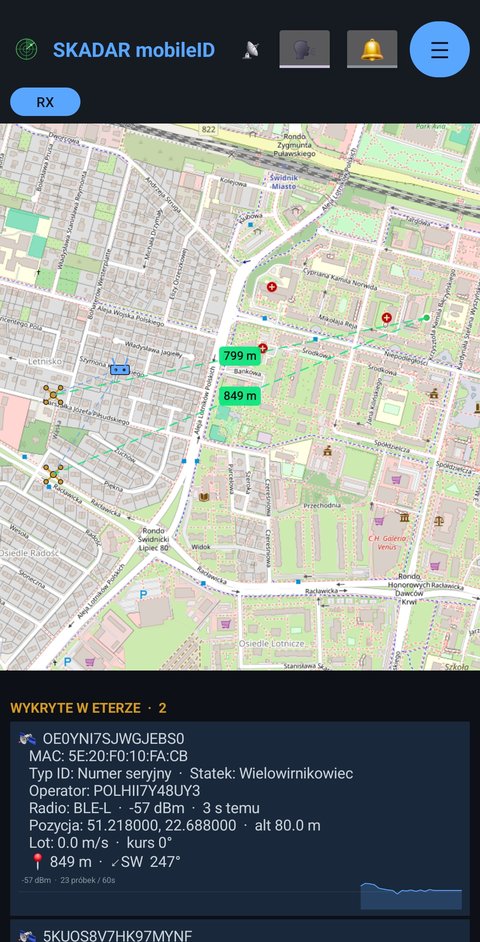 SKADAR mobileID — aplikacja handheld z mapą detekcji